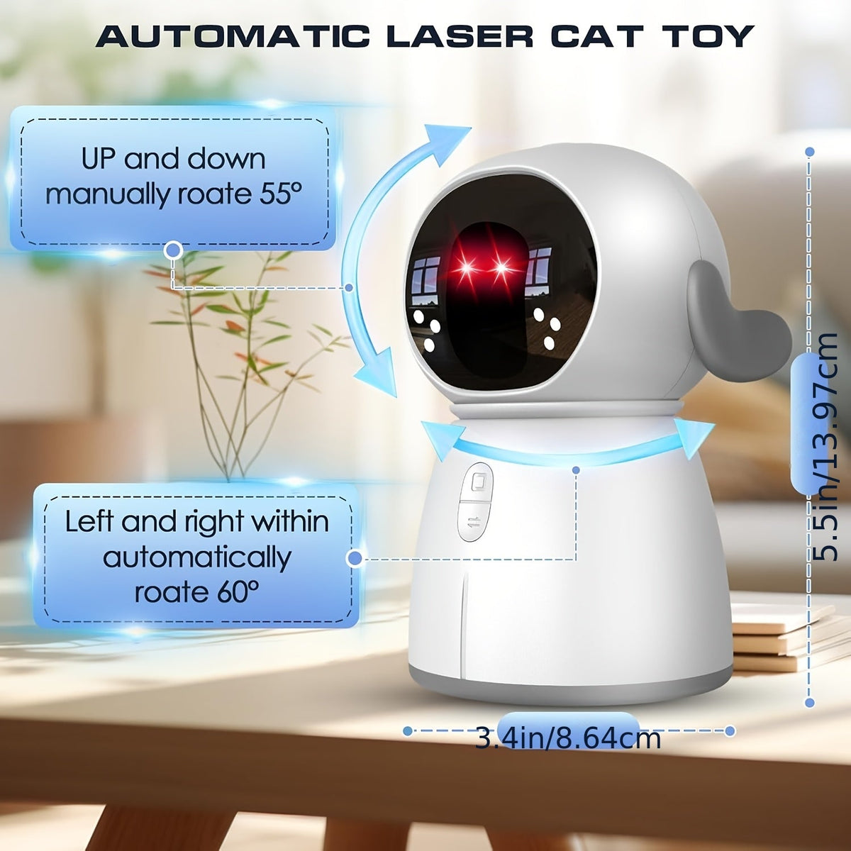 Dual Laser Cat Dog Toy Rechargeable – Auto Motion-Activated Interactive Laser Toy with 3 Speed Modes, 160-Inch Sensor, Adjustable Head for Indoor Cats, Kittens, and Dogs