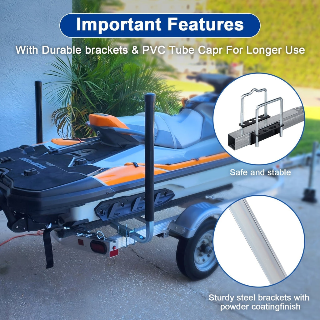 Adjustable Boat Trailer Guide Poles 31"-60" L-Shaped Galvanized Stainless Steel with Black PVC Pipes - Trailer Guide-Ons for Ski Boat, Fishing Boat & Sailboat Trailer