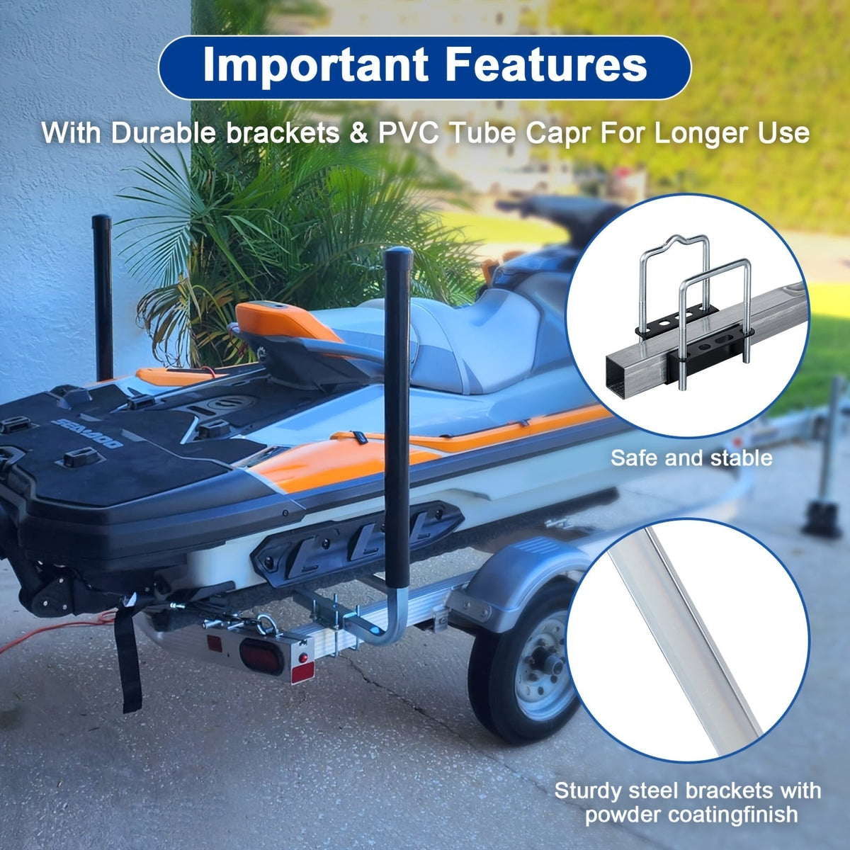 Adjustable Boat Trailer Guide Poles 31"-60" L-Shaped Galvanized Stainless Steel with Black PVC Pipes - Trailer Guide-Ons for Ski Boat, Fishing Boat & Sailboat Trailer