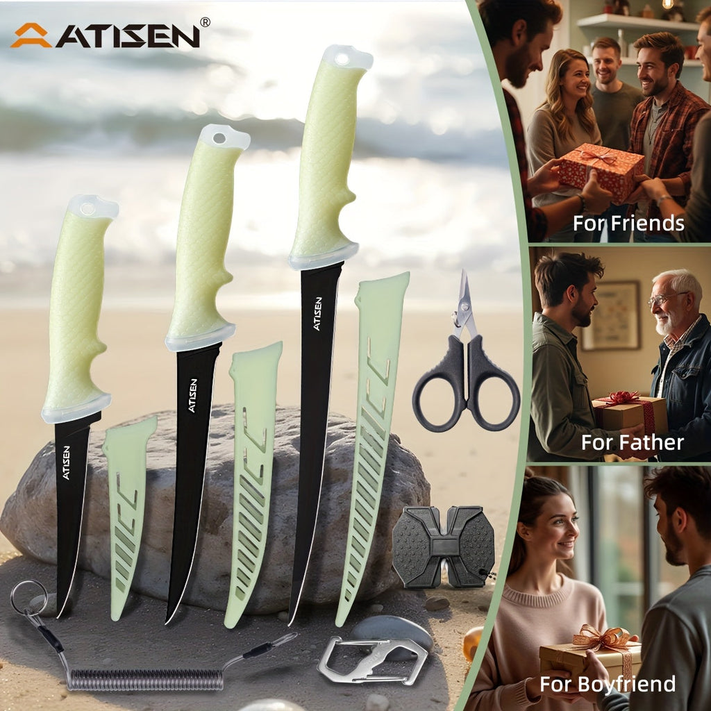 Professional Fishing Knife Set 10/16PCS Fillet & Boning Knife with Road Runner Pliers, Fish Lip Gripper, Knife Sharpener, Retractable S-Buckle Harness, Dishwasher Safe V-Grind Blade - Gift for Fishermen