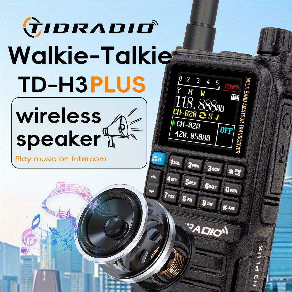 TIDRADIO H3 Plus Ham Radio Multi-Band Two-Way Radio 5W VHF UHF AM FM NOAA Smartphone Programming USB-C 2500mAh with Wireless Headset SMS & Repeater for Camping & Emergency