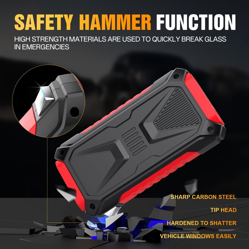 5000A Peak Jump Starter, 12V Portable Car Battery Starter for Gas & Diesel Engines – LED Flashlight, SOS Light, Safety Hammer, Compass & USB Power Bank, 74Wh Lithium Battery
