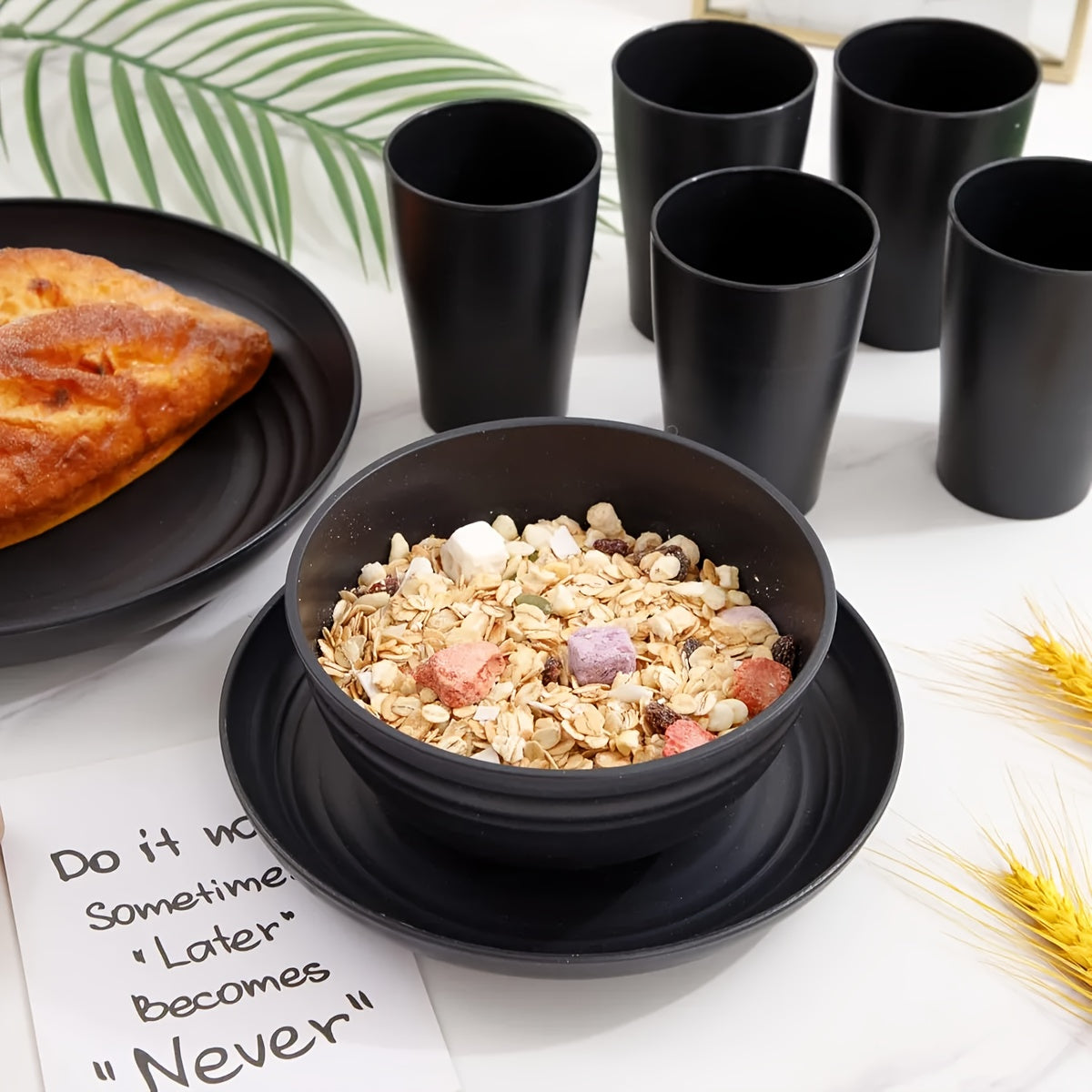 Wheat Straw Dinnerware Set – Reusable Eco-Friendly Plates, Bowls & Cups, Dishwasher & Microwave Safe, Unbreakable, 12/24/36 Piece Sets for Camping, Parties, Outdoor & Everyday Use