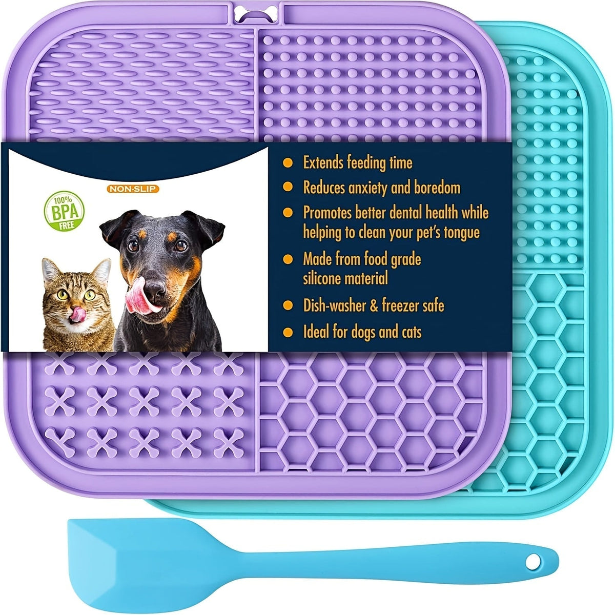 狗狗与猫咪吸盘舔食垫 – 洗澡、缓解无聊与焦虑的慢食垫，花生酱零食舔垫，可选 1、2 或 4 片装