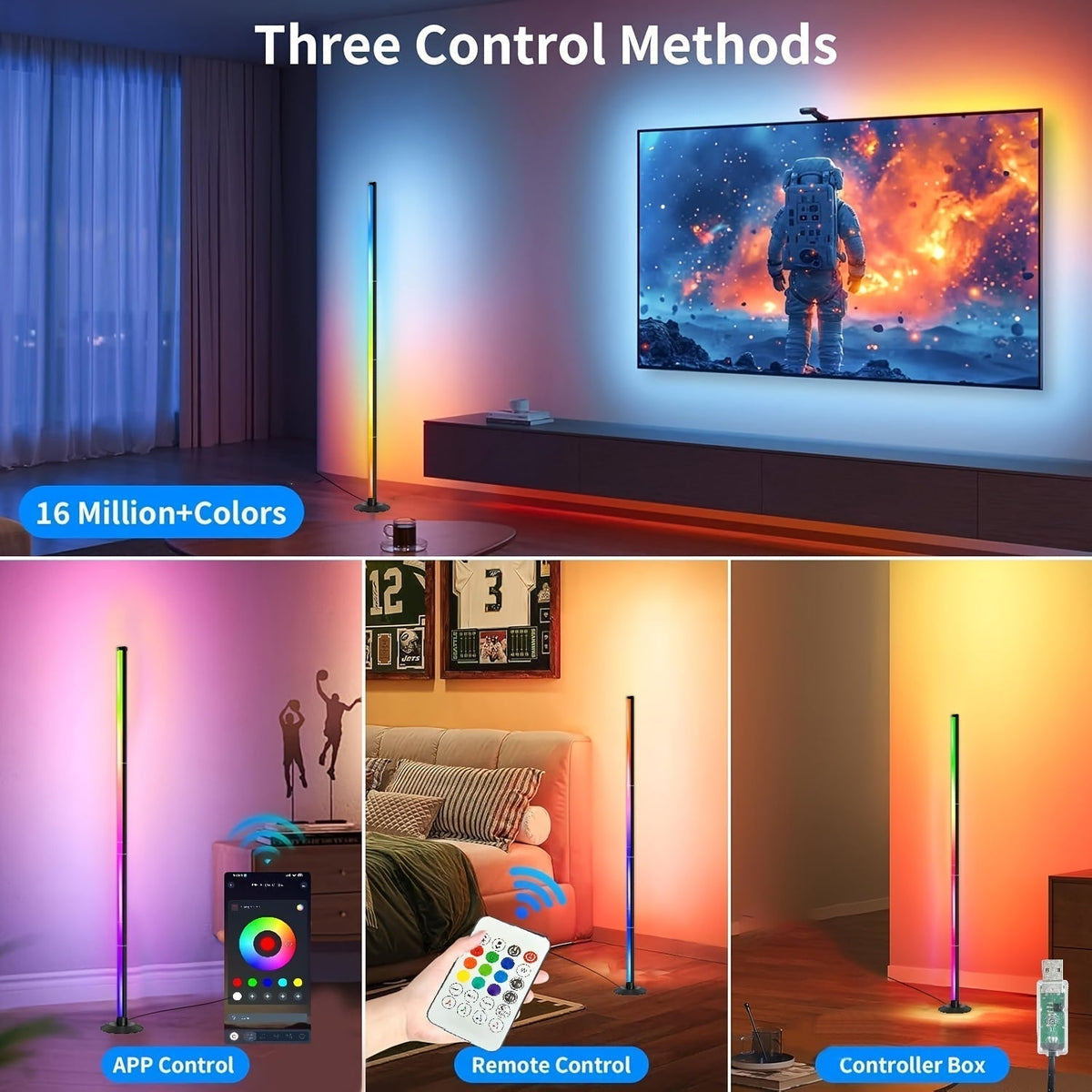 Smart RGBICB LED Floor Lamp with App and Remote Control, Color-Changing Corner Mood Lighting for Living Room, Bedroom, Gaming Room, Office, Home Decor, Birthday, and Christmas Gift