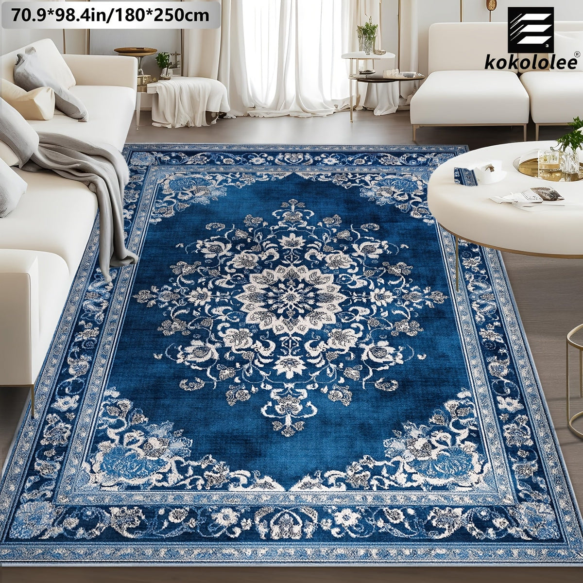 Luxury Velvet Bohemian Area Rug – Non-Slip Machine Washable 100% Polyester Flat Printed Carpet for Living Room Bedroom Kitchen in 5 Sizes