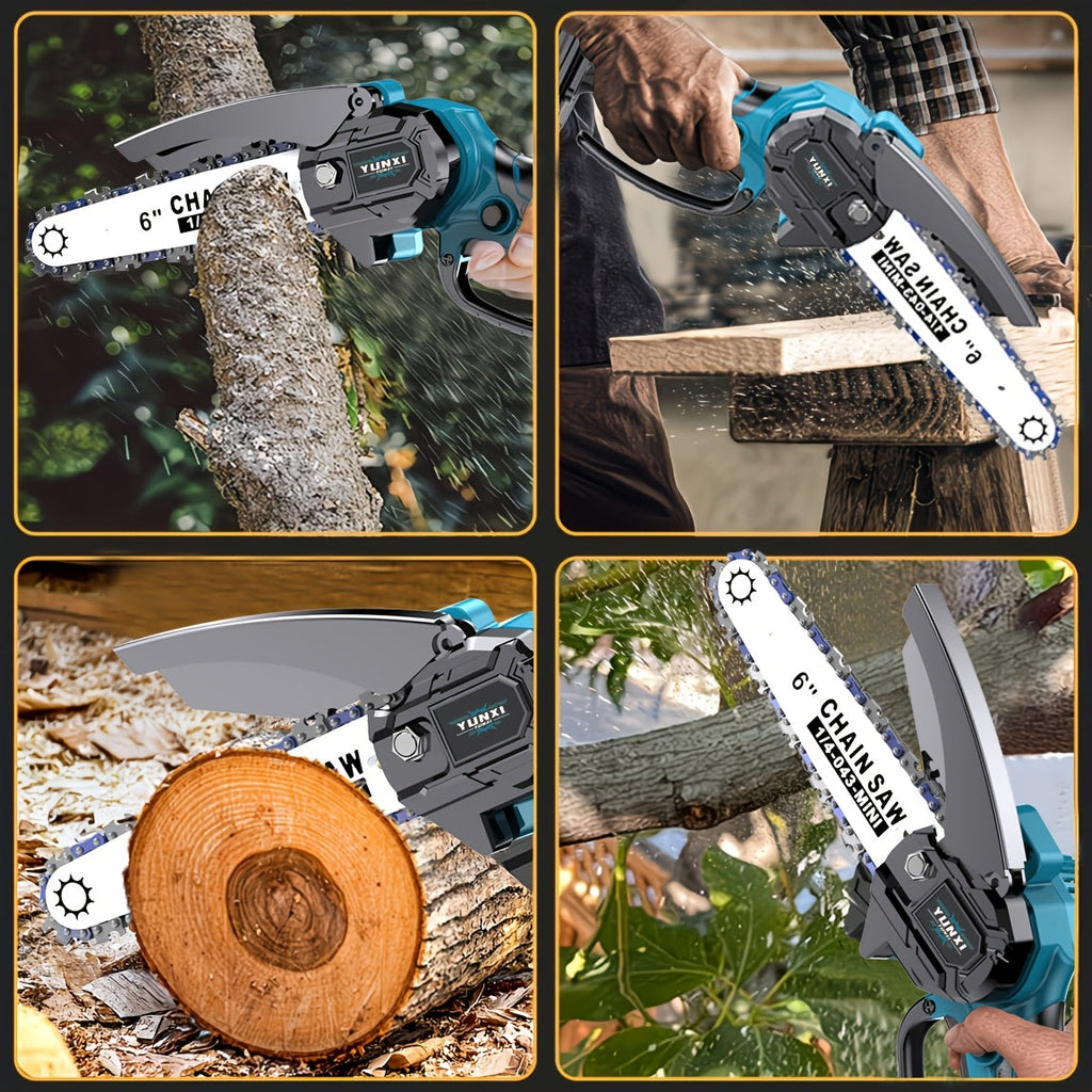 Mini Cordless Chainsaw, Portable Handheld Electric Tree Cutter with Splash Guard and Safety Lock, Rechargeable for Garden and Yard