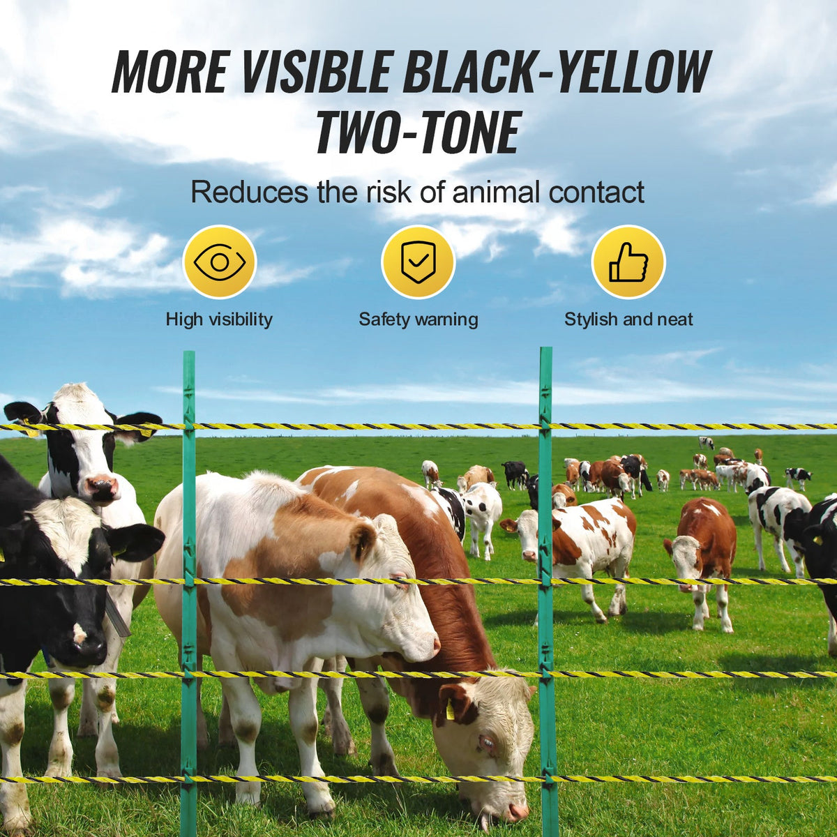 Electric Fence Polywire 2625ft (800M), 3/32" Diameter, HDPE + 6 Stainless Steel + 3 Copper Wires, 120 lbs Tensile Strength, ABS Reel Included, for Horse, Cattle, Livestock, Rotational Grazing, Wildlife Control