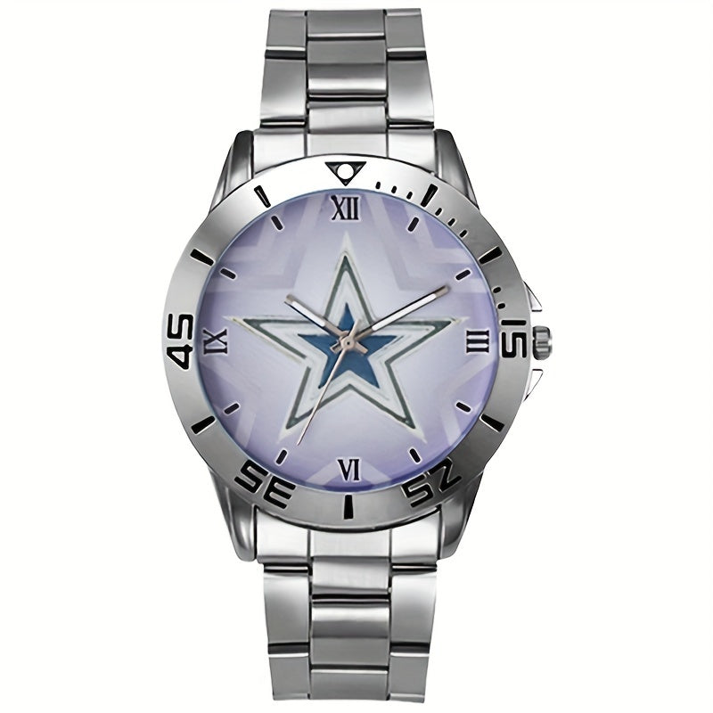 Men's Stainless Steel Quartz Watch, Casual Simple Round Dial Analog Wristwatch, Classic Metal Fashion Watch Gift for Men - Silver