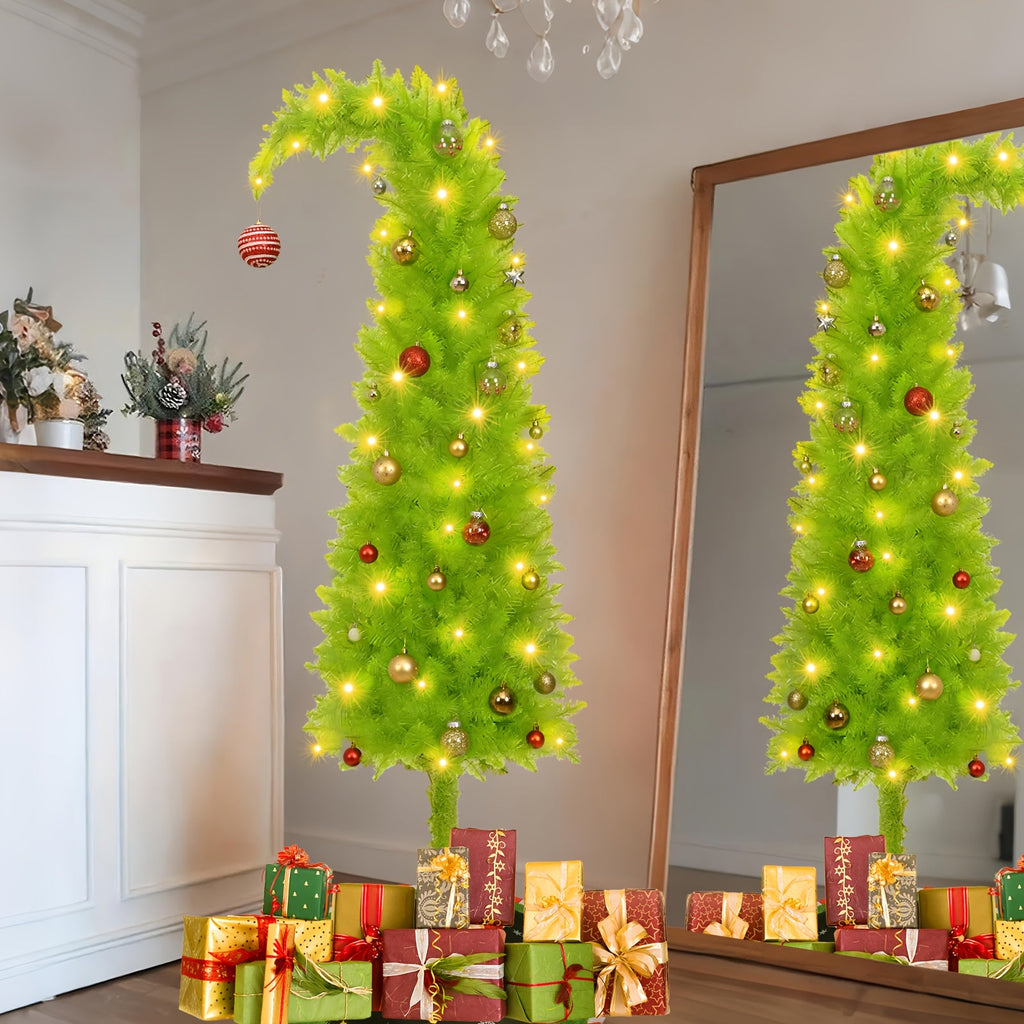6-Foot Bendable Artificial Christmas Tree with String Lights, Tree Skirt, Christmas Balls & Stand - Shop Window & Party Decoration - Green