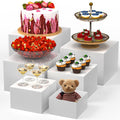 Buffet Risers 6-Piece Set - White Graduated Display Stands 5"-10" for Food, Desserts, Jewelry & Collectibles - Nestable, 20 lb Capacity, Dual-Use for Party, Catering & Wedding