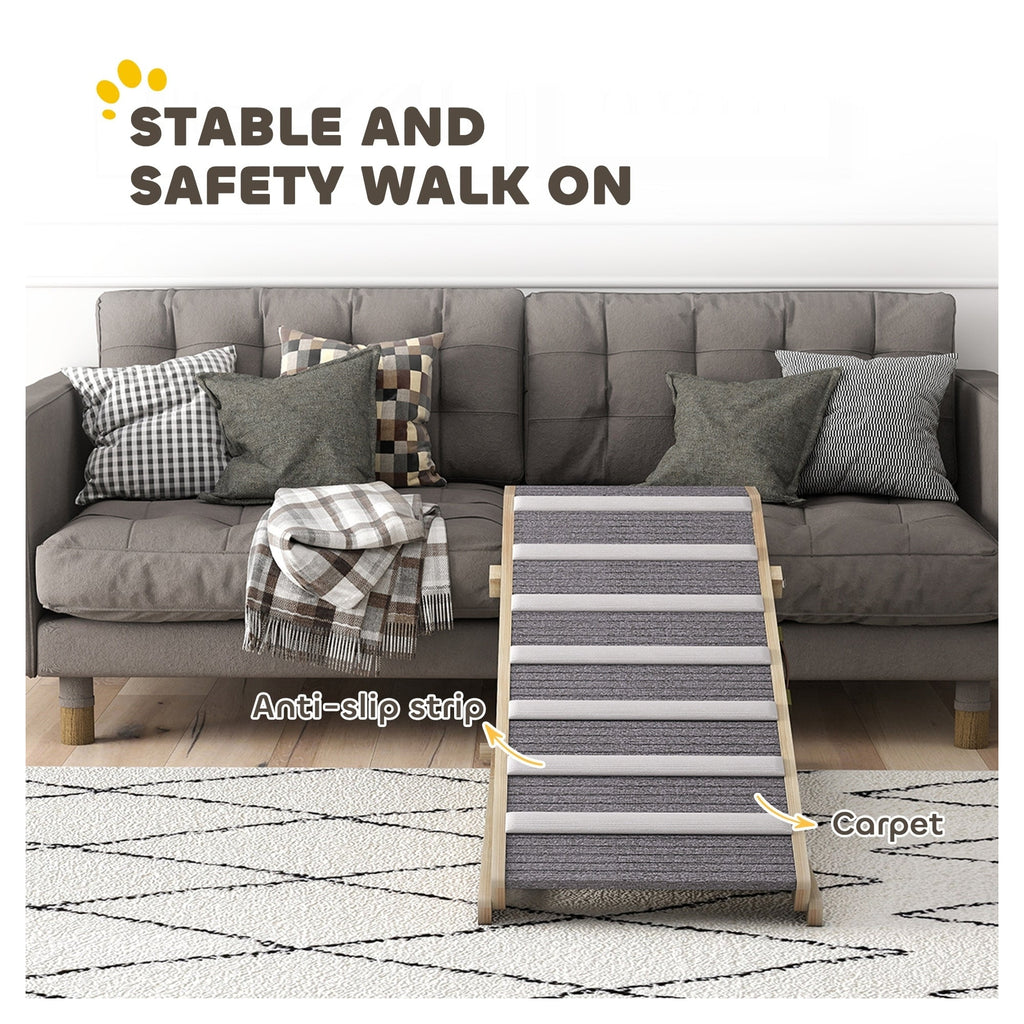 Folding Dog Ramp for Couch Bed Car, 4 Adjustable Heights 13.8"-19.7", 900GSM Non-Slip Carpet, 8 Anti-Slip Strips, Solid Pine Frame, Supports up to 110 lbs, Built-In Handle, for Senior & Large Dogs