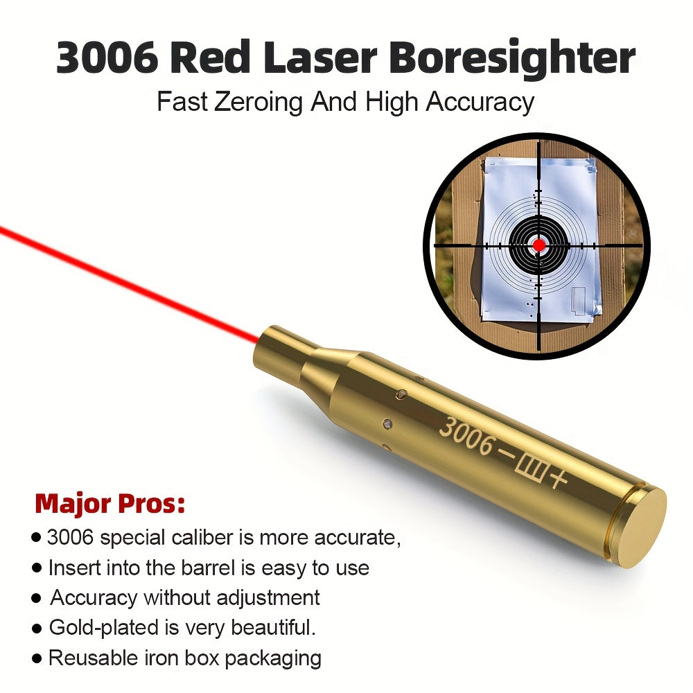Red Laser Bore Sighter Multi-Caliber Firearm Sight Alignment Tool for 9mm, 223rem, 308win, 45ACP, 7.62, 40SW, 30-06, 38SPL, 12GA, 44Mag, 6.5mm, Copper Alloy Barrel Mount, 3 Battery Sets Included – Rifle, Pistol, Shotgun Accessory