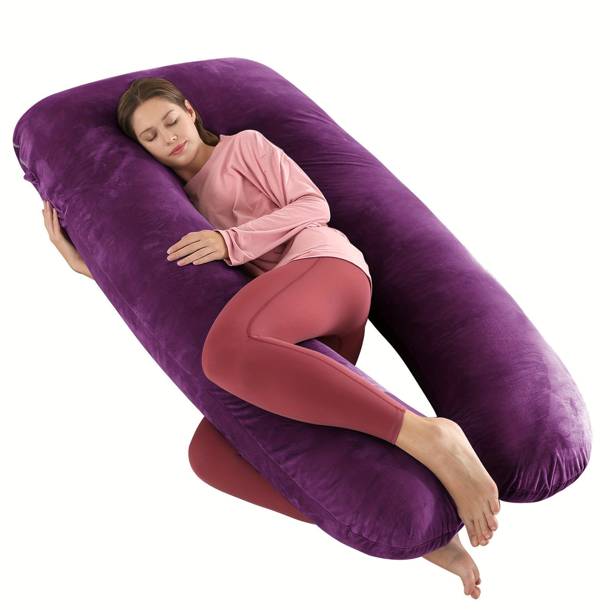 U-Shaped Pregnancy Maternity Pillow Full Body Support Back Neck Leg Soft Polyester Portable for Expecting Moms – 6 Colors
