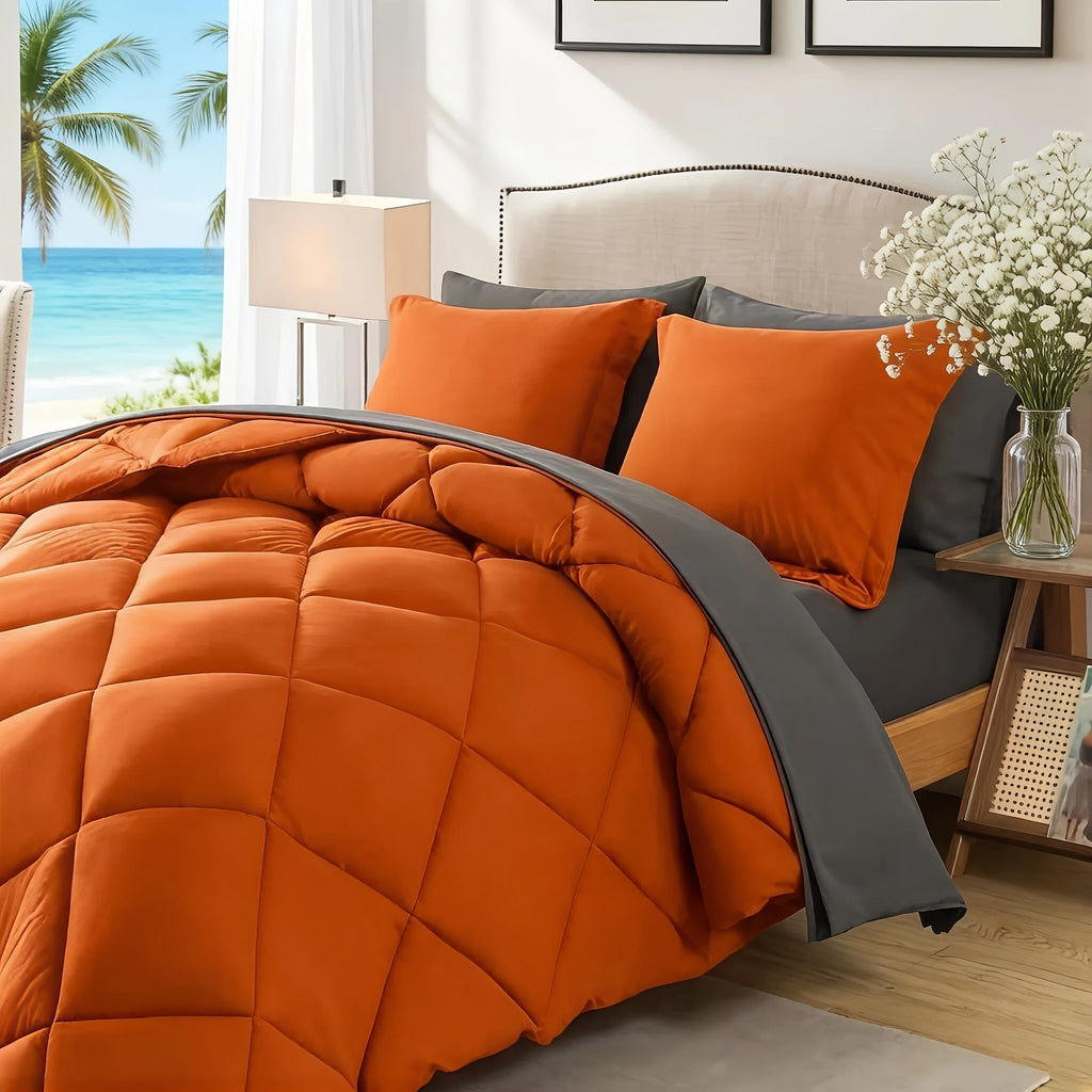7-Piece Comforter Set, Queen/King Size – Soft Microfiber Pinch Pleated Bed-in-a-Bag with Comforter, Fitted Sheet, Flat Sheet & 4 Pillowcases, All-Season Bedding Set for Home & Dorm