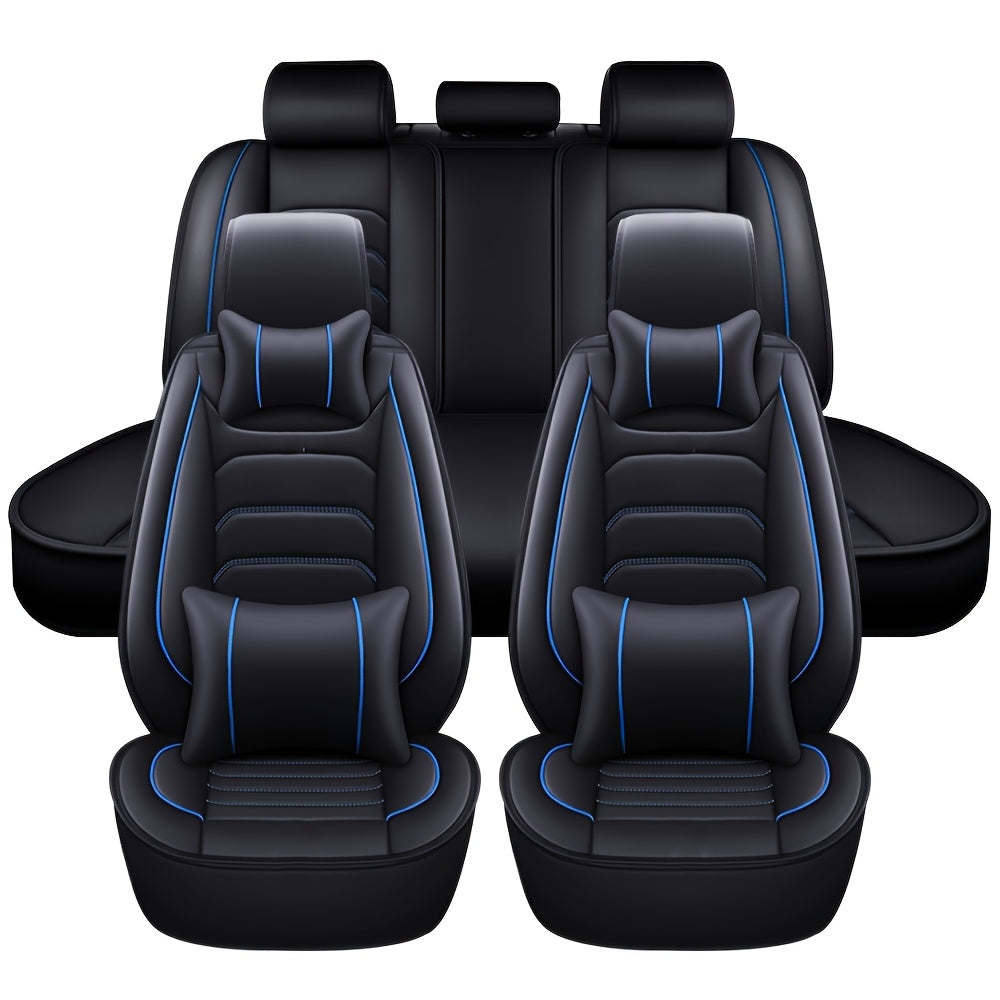 Faux Leather Car Seat Covers 5-Seat Full Set – Waterproof 360° All-Weather Protection, Soft Foam Padding, Non-Slip Grip, Universal Fit for Cars, Trucks, Sedans, and SUVs, 6 Colors Available