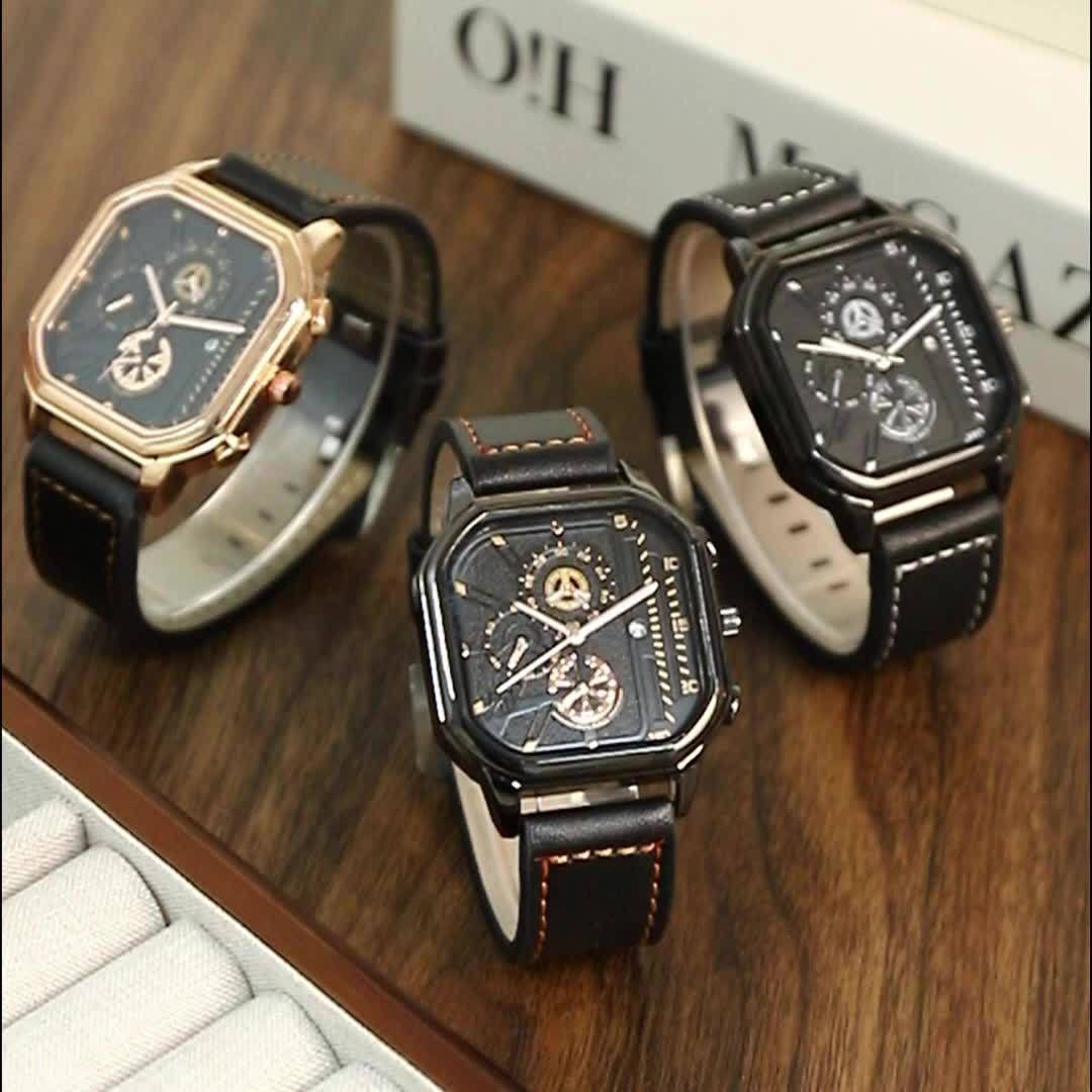 2pcs Men's Watch Set: Sports Triangle Dial Silicone Strap and Retro Square Dial Quartz Watch with Date Display, Casual Dress Watches for Valentine's Day or Father's Day Gift