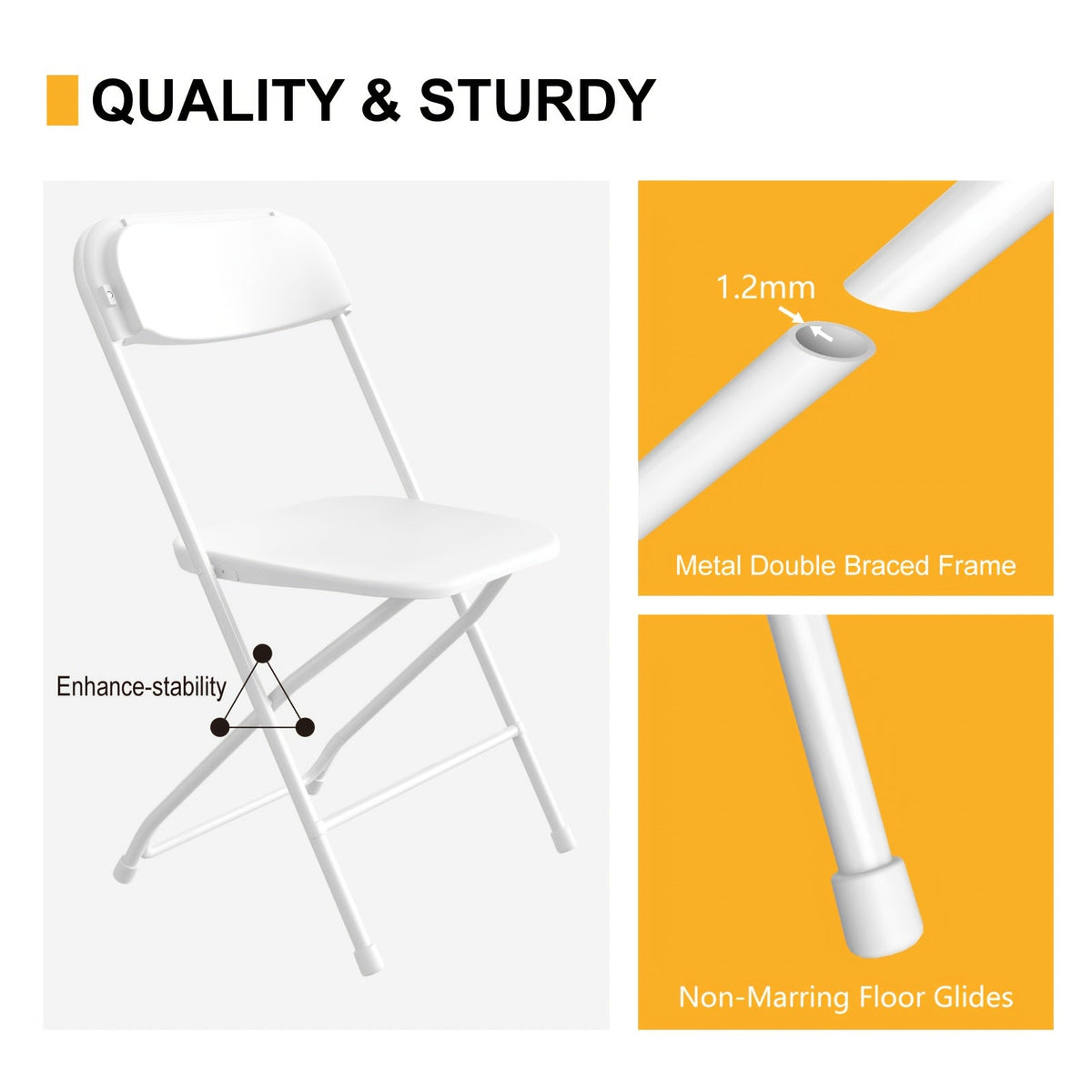 White Folding Chairs 6 10 or 12 Pack Plastic Stackable 350lb Heavy Duty, Portable Party Chairs with Steel Frame for Wedding Office Patio Dining Events, Commercial Grade