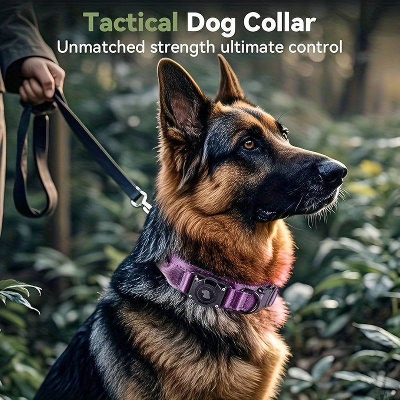 Tactical Dog Collar with AirTag Holder & Handle – Heavy-Duty PC Nylon, Adjustable M/L/XL for Medium to Large Dogs, Military-Style Training Collar with Control Handle