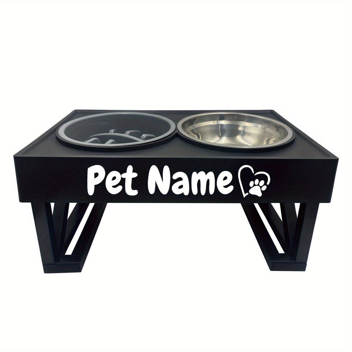Personalized Elevated Stainless Steel Dog Bowl with Slow Feeder and Height-Adjustable Double Feeding Station for Medium to Large Dogs and Cats