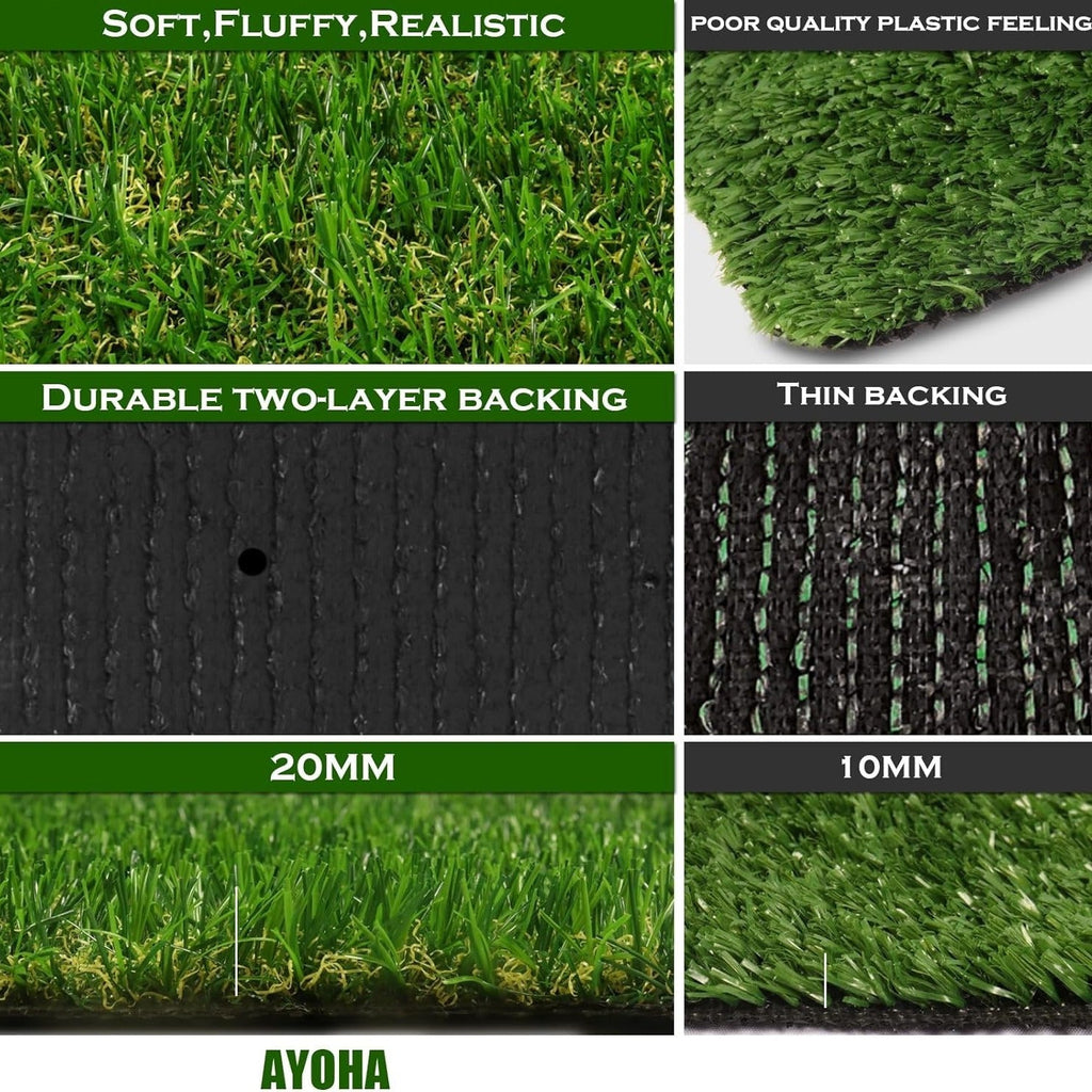 Artificial Turf Grass with Drainage 0.8" Pile Height UV-Stabilized Realistic Fake Grass Rug for Garden Balcony Backyard Patio & Pet Dogs – Custom Width 3–13ft & Length 21–35ft