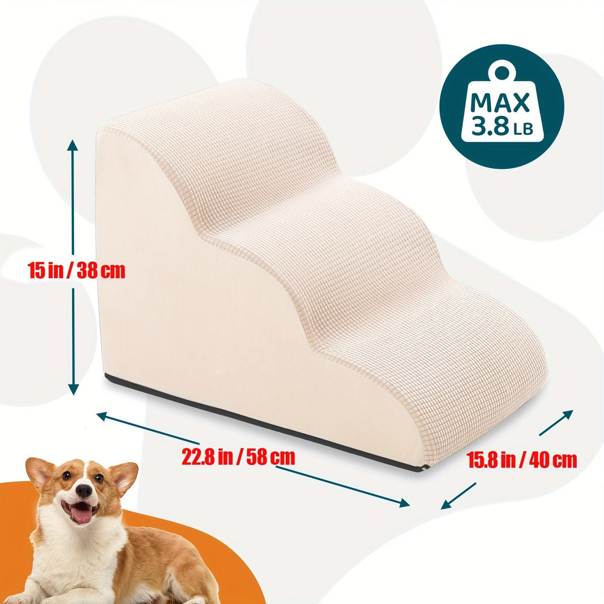 Dog Stairs for Bed & Sofa – Non-Slip Pet Steps 2/3/4 Steps for Small Dogs & Cats, Removable Washable Cover, Orthopedic Ramp for Senior Dogs, Injured Pets & Joint Pain Relief, 5 Colors