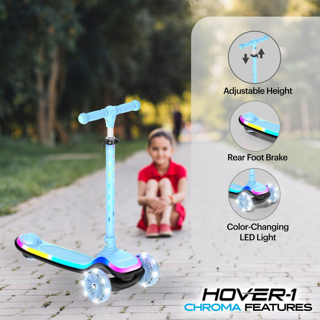 Kids Kick Scooter with Multicolor LED Wheel Lights for Ages 3 and Up - Adjustable Height Handlebars, Rear Foot Brake, 110 LB Capacity, Foldable Design - Black, Blue, Purple