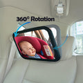 Baby Car Backseat Safety Mirror, Shatterproof 360° Rotatable Extra-Wide Crystal Clear Rear-Facing View, Easy Strap Headrest Mount Baby Car Seat Mirror for Rear-Facing Infant Monitoring, Black