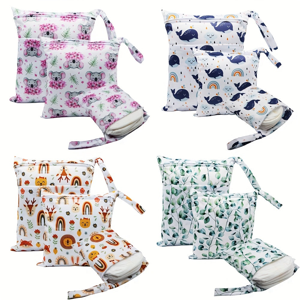 Reusable Wet Diaper Bag Set of 3 Different Sizes, Waterproof Wet Dry Bags for Cloth Diapers & Breast Pump Parts, Two Zippered Pockets & Handle for Beach Pool Gym Stroller Daycare