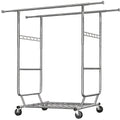 Rolling Clothes Rack, 630 lbs Capacity, 4 Omnidirectional Locking Wheels, Adjustable Height 58"-75", Extendable Width 51"-75", 1.5mm Thick Metal, Umbrella & Shoe Shelf, 10-Min Assembly, for Home, Laundry, Retail