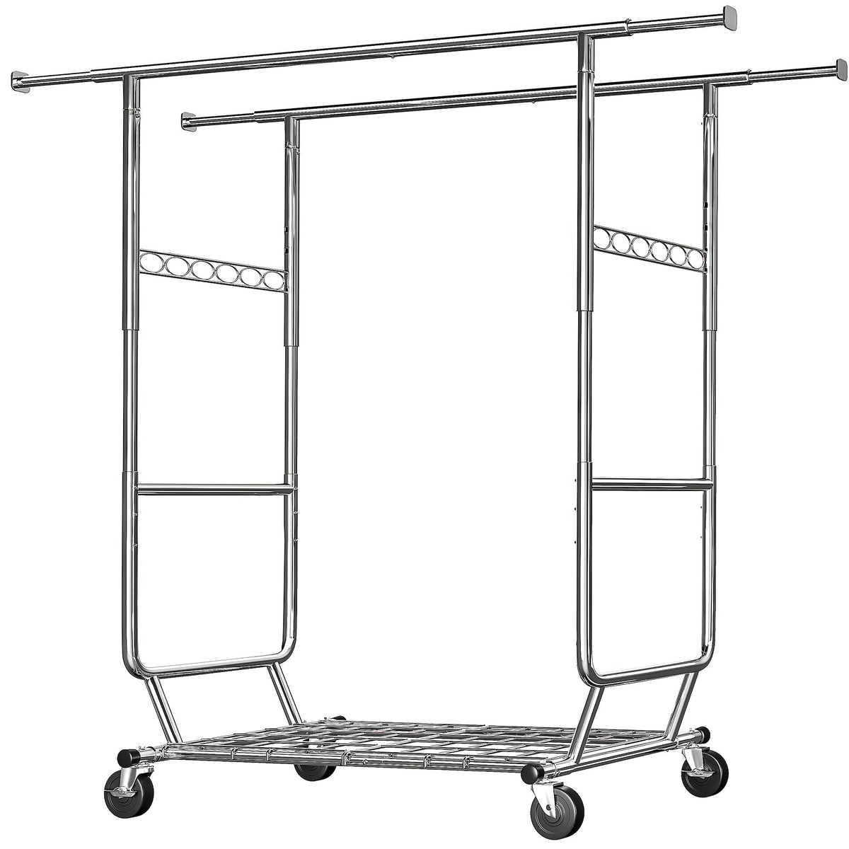 Rolling Clothes Rack, 630 lbs Capacity, 4 Omnidirectional Locking Wheels, Adjustable Height 58"-75", Extendable Width 51"-75", 1.5mm Thick Metal, Umbrella & Shoe Shelf, 10-Min Assembly, for Home, Laundry, Retail