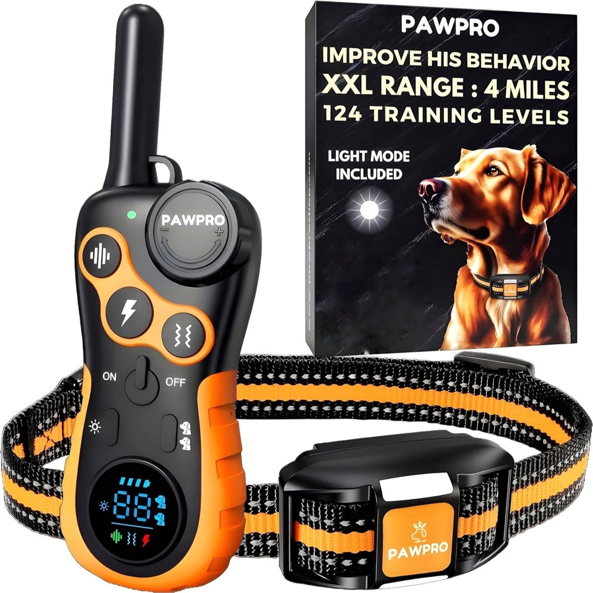 Dog Training Collar with Remote, 4-Mile Range – 124 Adjustable Levels, 4 Modes (Beep, Vibration, Shock, Night-Light), Rechargeable E-Collar for Dogs 5–135 lbs, Includes Training Guide