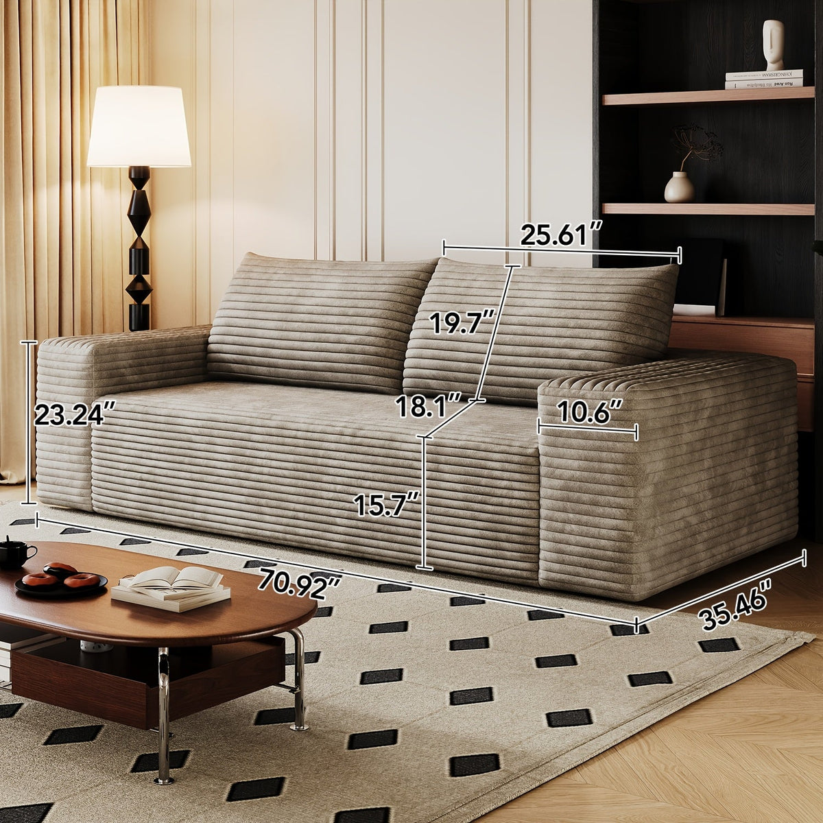 Cloud Sofa 71" Corduroy Fabric, Deep Seat Boneless Couch, No Assembly Ships Compressed in Box, 2-3 Seater Sofa for Living Room Bedroom Dorm, Modern Comfy Lounge Sofa, Multiple Colors