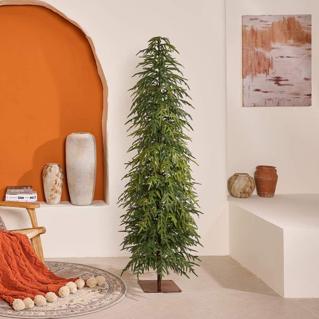 Artificial Norfolk Pine Pencil Christmas Tree, UV-Resistant Soft Real-Touch Leaves, Easy Assembly No Maintenance, Indoor Outdoor Porch Patio Living Room Holiday Decor, Pet-Friendly Faux Pine Tree