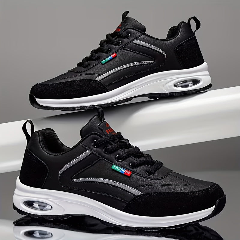 Men's Fashion Lace-Up Sneakers – Non-Slip Soft Sole Casual Running Shoes, PU Upper, Comfortable Lining, Lightweight for Outdoor Sports, Walking & Everyday Wear – Available in Blue, Black & White