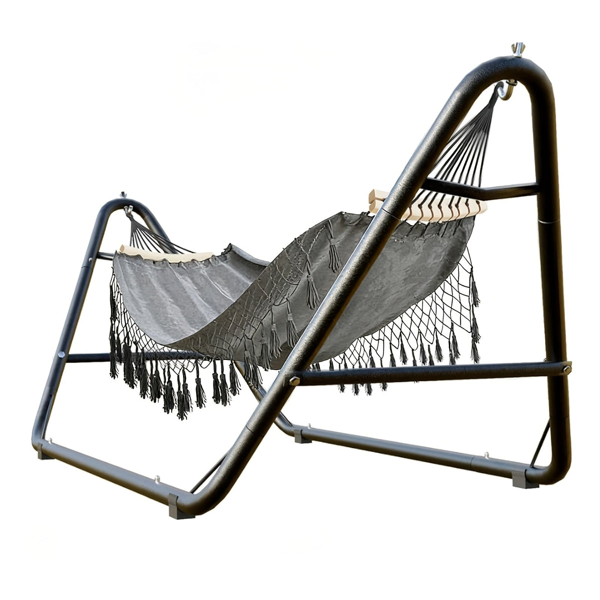 Outdoor Hammock with Sturdy Stand 600lb Capacity Anti-Rollover Safety Design for Backyard Patio Garden & Camping – Available in White & Grey