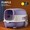 Extra Large Enclosed Cat Litter Box with Pull-Out Drawer, Anti-Odor, Anti-Splash, Easy Clean, Portable Indoor/Outdoor Cat Toilet with Litter Shovel (Purple, Gray, Blue) - Holiday Gift
