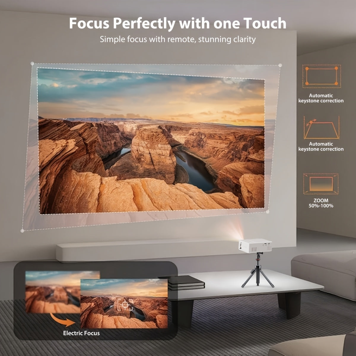 Portable Projector, 1080P Supported, 1280x720 Native Resolution, with Remote Control, USB Compatible with Smartphones, Tablets, Laptops, TV Sticks, Big Screen Home Theater