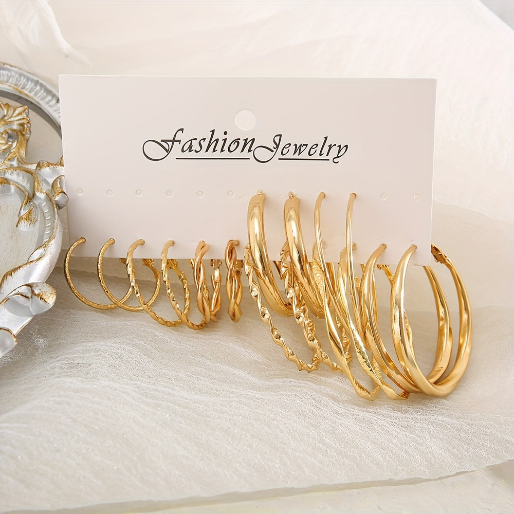 16-Piece Twisted Hoop Earrings Set for Women – Elegant Wide Gold Hoops, Minimalist Jewelry for Daily Wear, Parties, Vacations & Dates, Perfect Gift