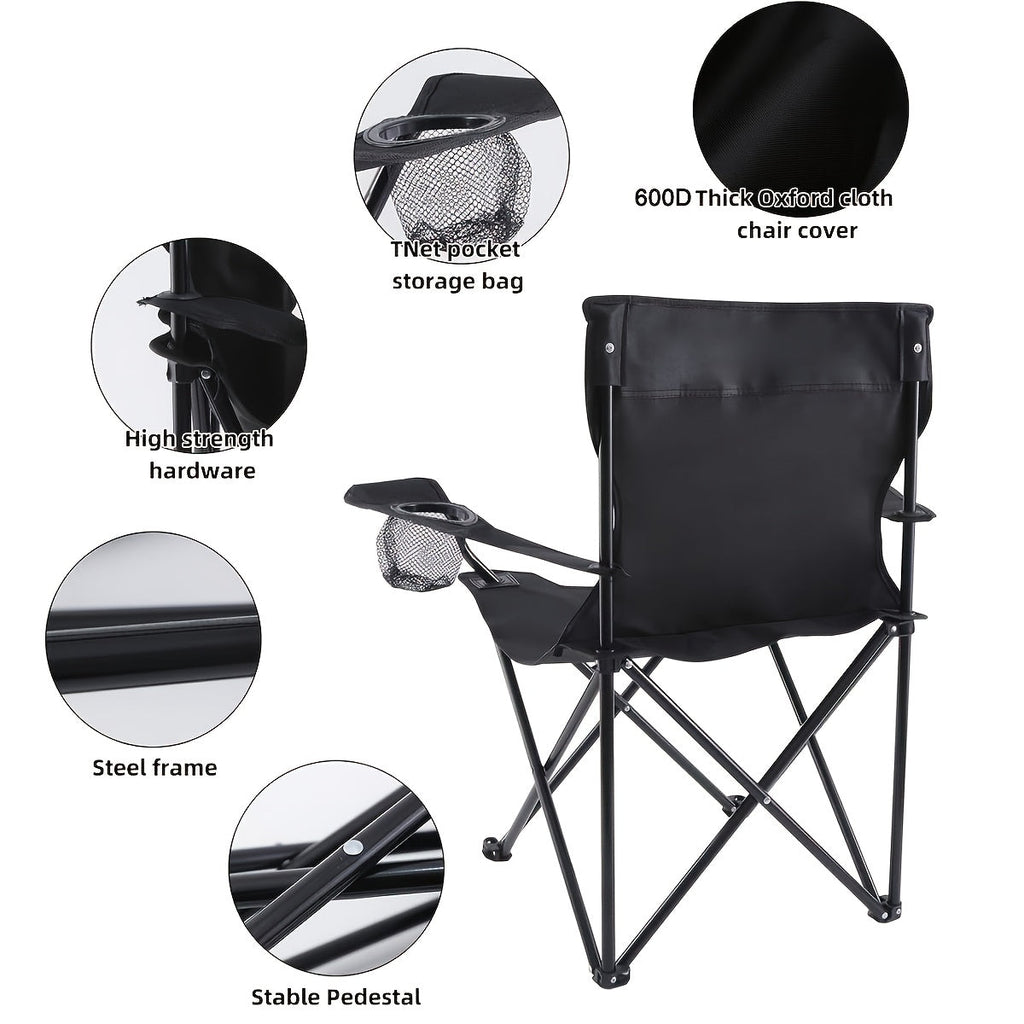 Foldable Camping Chairs 2 Pack – Steel Frame, Oxford Cloth, Cup Holders, Portable Storage Bags for Outdoor BBQ, Courtyard, Beach, Picnic, Holiday Gift
