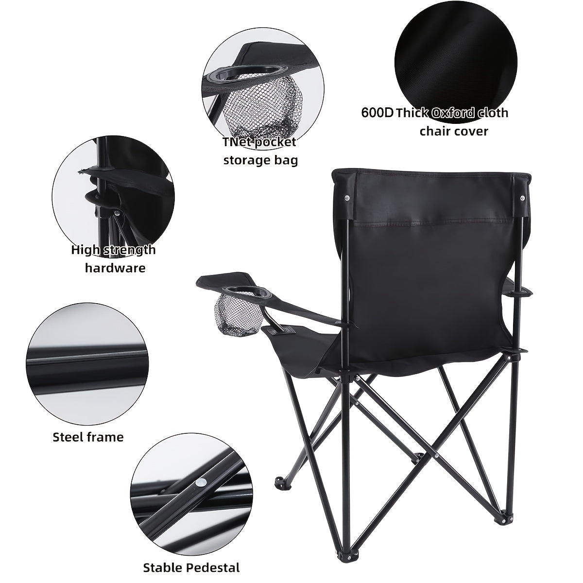 Foldable Camping Chairs 2 Pack – Steel Frame, Oxford Cloth, Cup Holders, Portable Storage Bags for Outdoor BBQ, Courtyard, Beach, Picnic, Holiday Gift