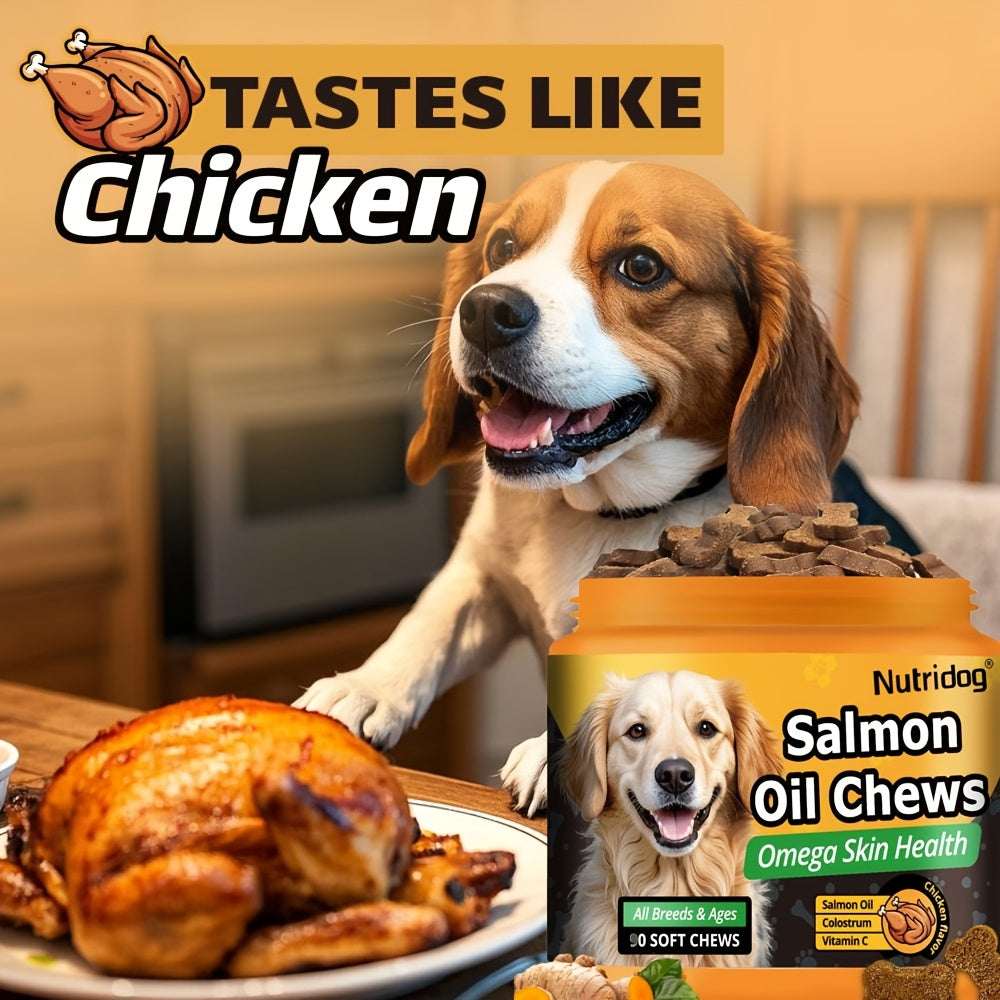 Dog Nutritional Supplement Soft Chews 90 Count with Probiotics Salmon Oil Chicken Flavor - Supports Coat, Gut Health, and Immunity for Dogs of All Ages 225g