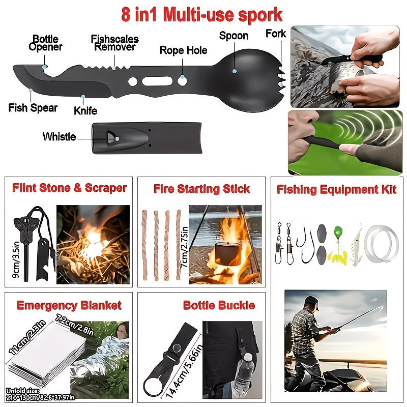 242-Piece Survival Kit – Outdoor Emergency Gear with Fire Starter & First Aid Tools for Camping, Hiking, Travel, Car, and School, Gift for Men & Women, Multiple Colors