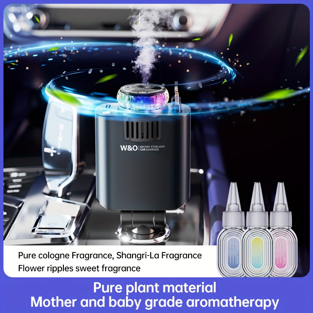 3-in-1 Car Charger, Air Freshener & Starry Sky Projector – Dual 80cm Retractable Type-C & Lightning Cables, Aromatherapy Diffuser for iPhone 16/15 and Samsung S25/S24, Premium Car Interior Upgrade Gift