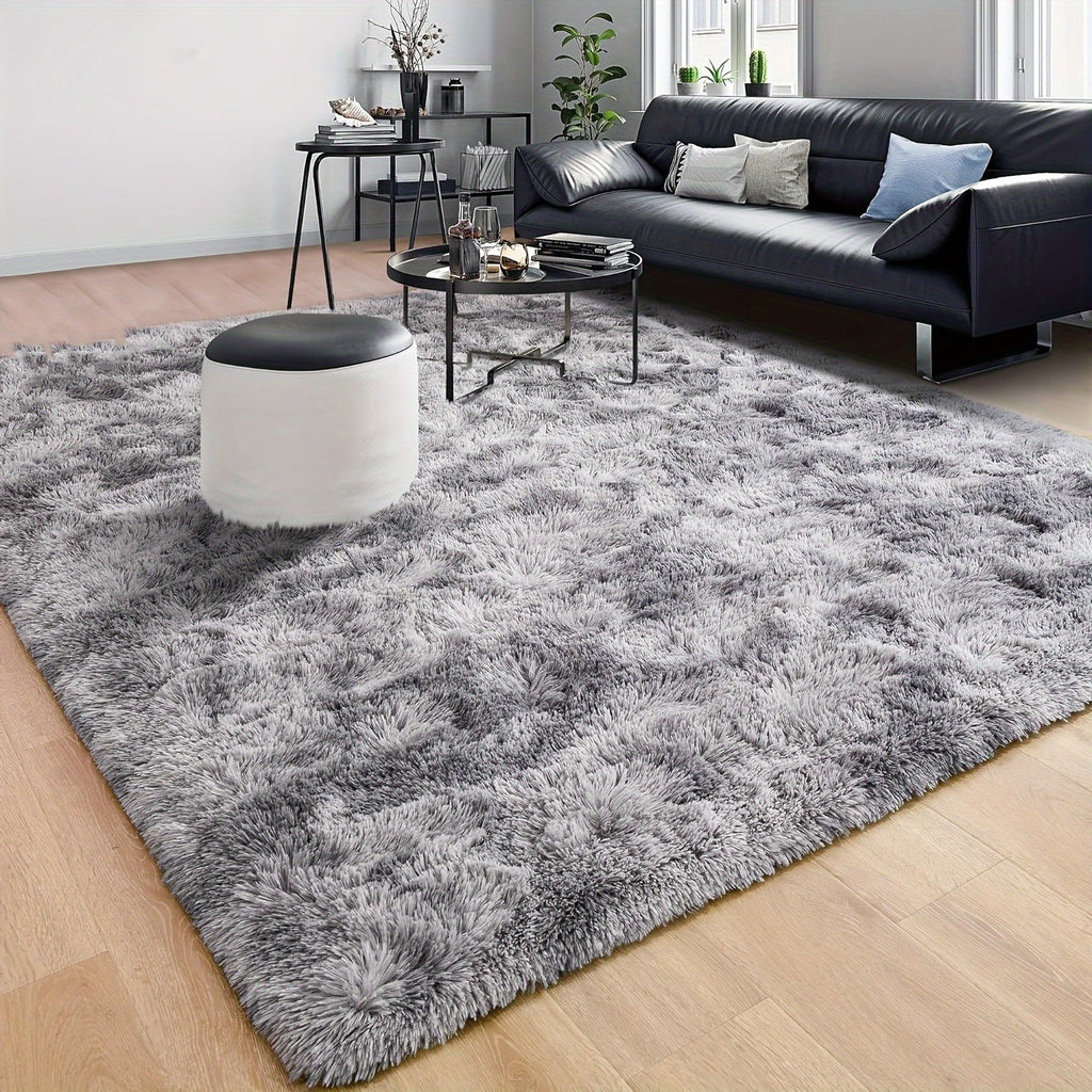 Ultra Soft Plush Tie-Dye Area Rug – Thick Fluffy 63”×90.5” Living Room & Bedroom Rug Easy Care in Light Gray Dark Gray Light Pink & Black