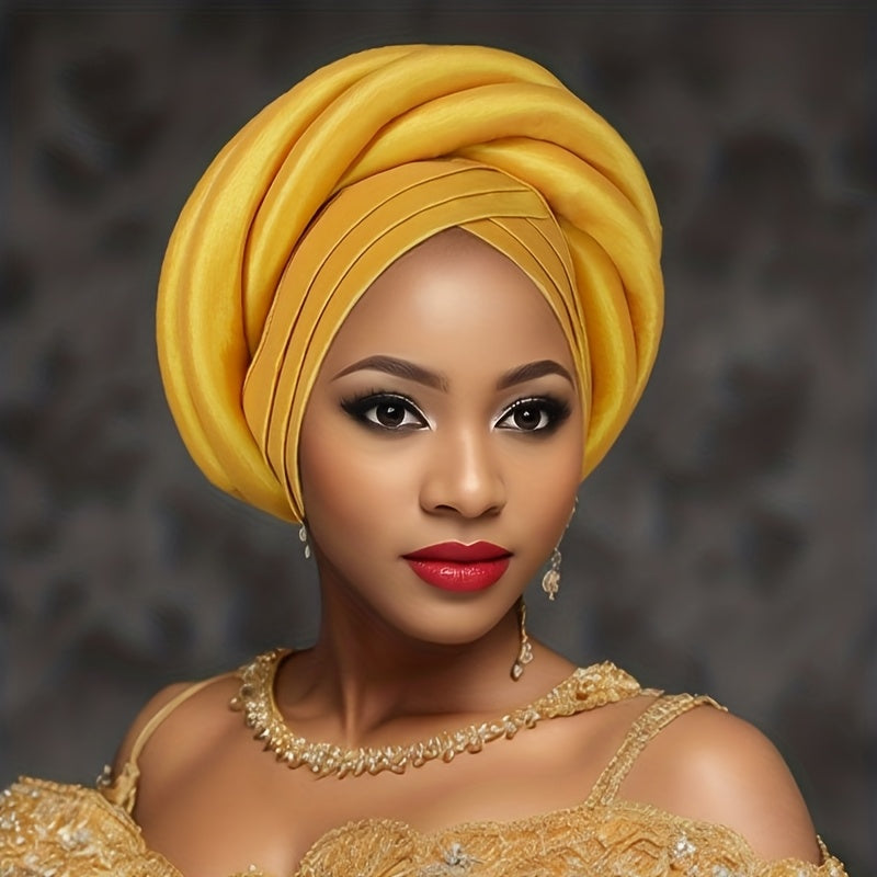 Nigerian Wedding Turban Hat for Women, Elastic Polyester Sponge Festive Headwear, Button Closure, for Religious Occasions, 10 Colors