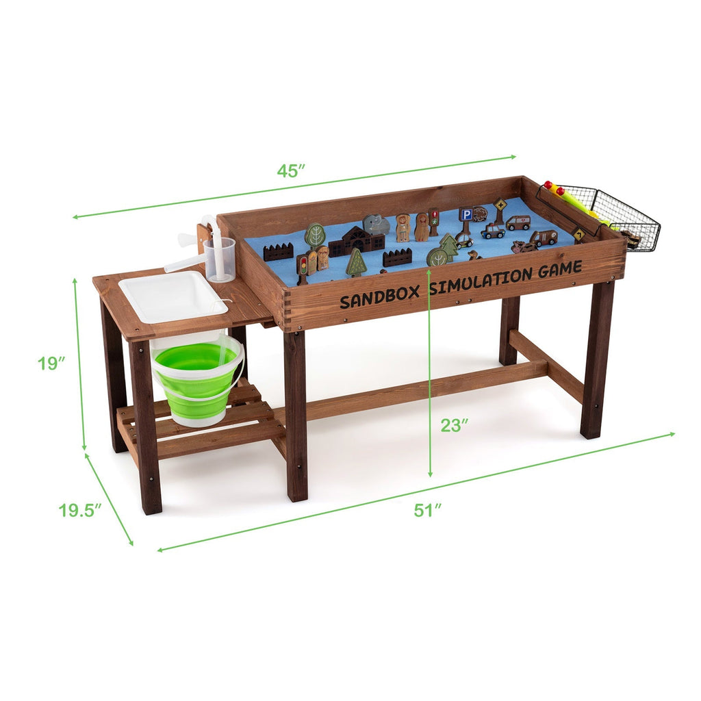 Kids Wood Sensory Sand and Water Activity Table with Sink Water Pump, 33 Sand Toys, Rake, Shovel - Indoor Outdoor Sandcastle Building Toddler Learning Sensory Play Gift for Boys Girls Ages 3+
