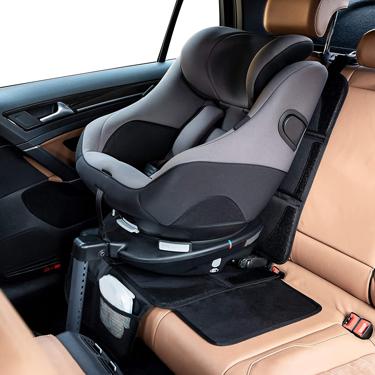 Car Seat Protector for Child Car Seat & Pets, Large Size 600D Fabric with Thick Padding & Storage Pockets, Universal Car Seat Cover for Baby & Pet Protection, Black