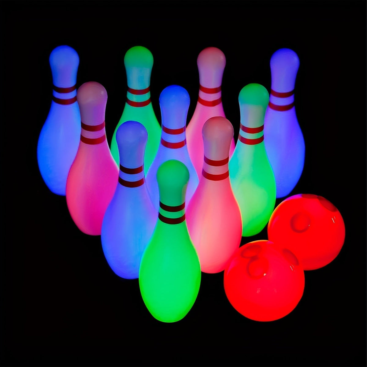 Light Up Kids Bowling Set: 10 Glow Bowling Pins & 2 Balls Indoor/Outdoor Bowling Game for Boys, Girls, and Toddlers – 7.87" Tall Pins, Fun Birthday/Holiday Gift Toy for Ages 3+
