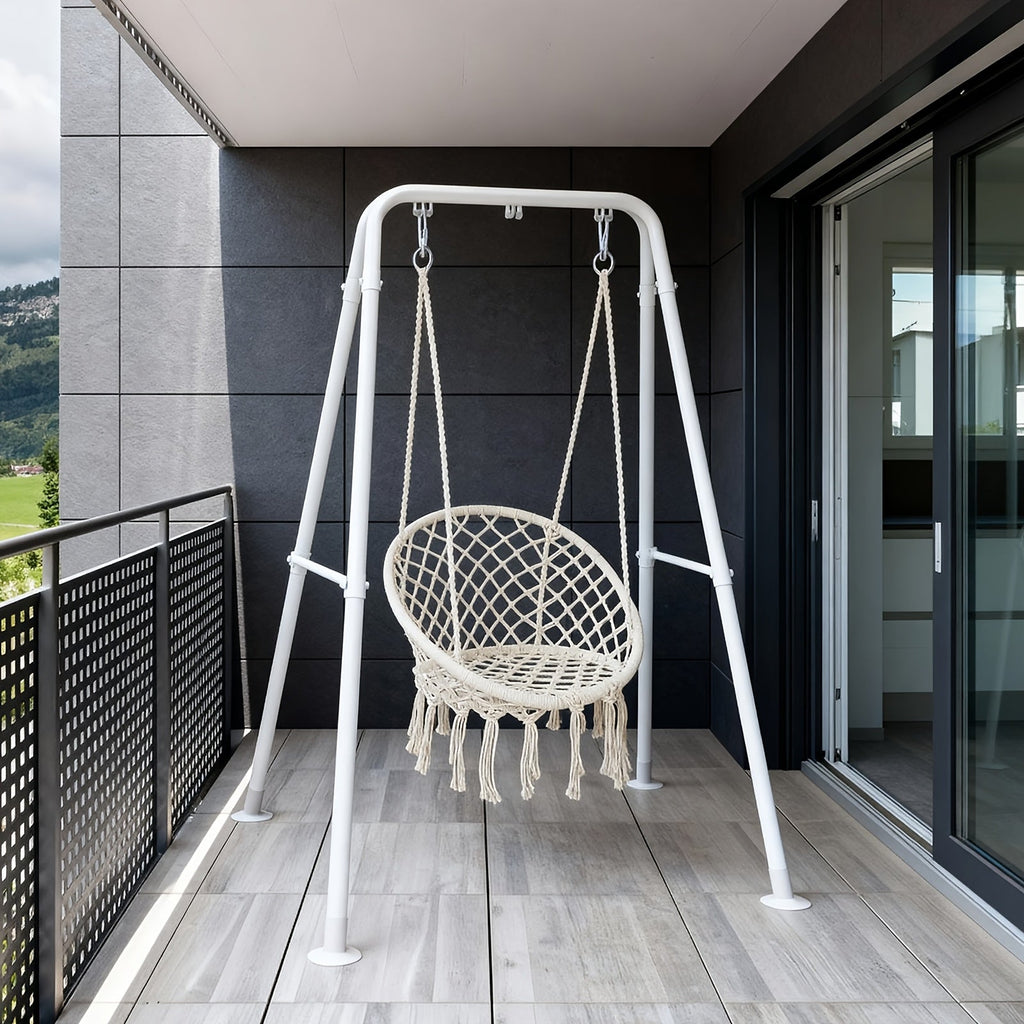 A-Frame Hammock Chair Stand Foldable – Heavy-Duty 300 LBS Steel Swing Stand for Hanging Chair Porch Indoor Outdoor Use in Black White Gold Silver